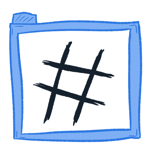 A digitally drawn image of a black diagonal pound symbol inside of a blue folder.